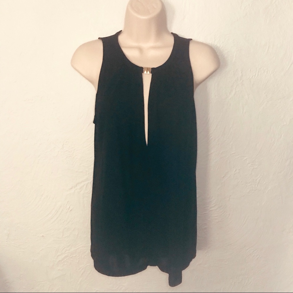 H&M Sleeveless Top Black Low-Cut Sleeveless Tank Size S Gold Front Detail